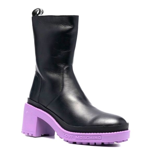 Love Moschino NWT debossed logo 70 mm leather boots - Picture 8 of 9